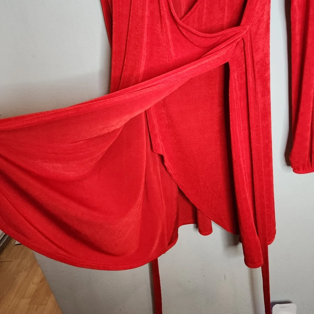 NWT Red Slinky‎ Stretchy Faux Wrap Long Sleeve Mini Dress Size XXL Wild Fable